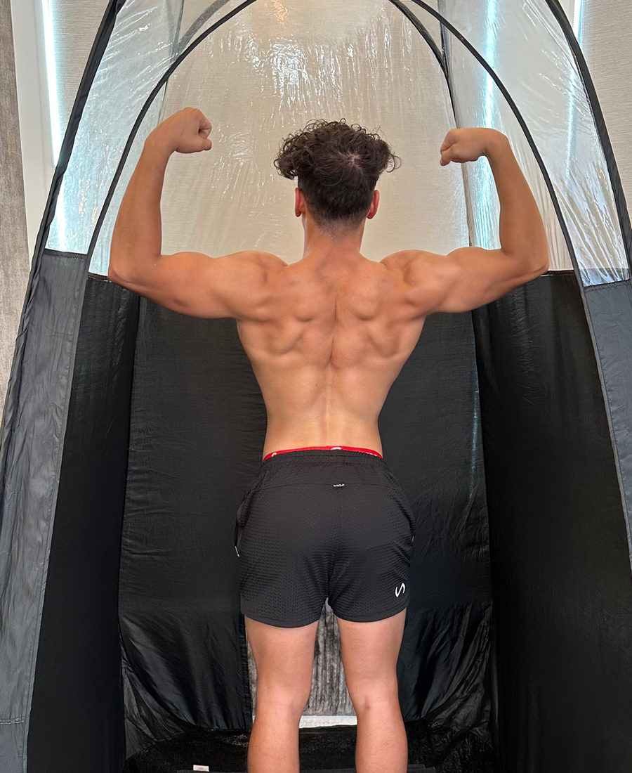 Contoured back tan for a fitness client